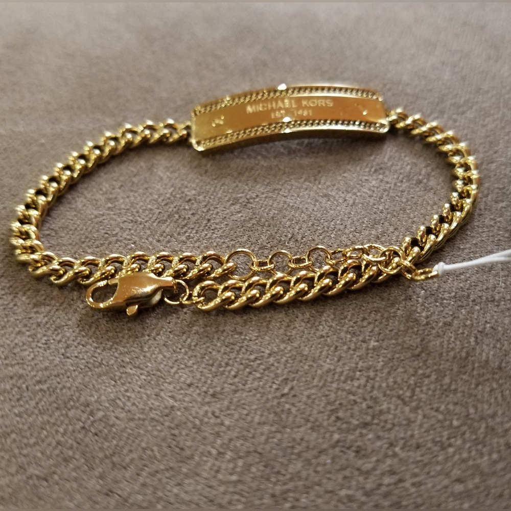 Michael Kors Bracelet Logo Plaque Chain Link Rose Gold Plate Stainless Steel NWT - Picture 10 of 15